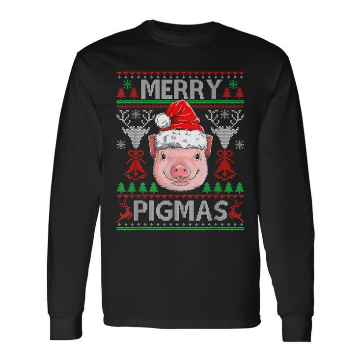 Merry Pigmas Pig Christmas Ugly Sweater Funny Xmas Women  Men Women Long Sleeve T-shirt Graphic Print Unisex