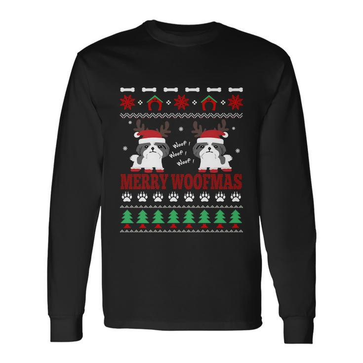 Merry Woofmas Dog Shih Tzu Ugly Christmas Cool Long Sleeve T-Shirt