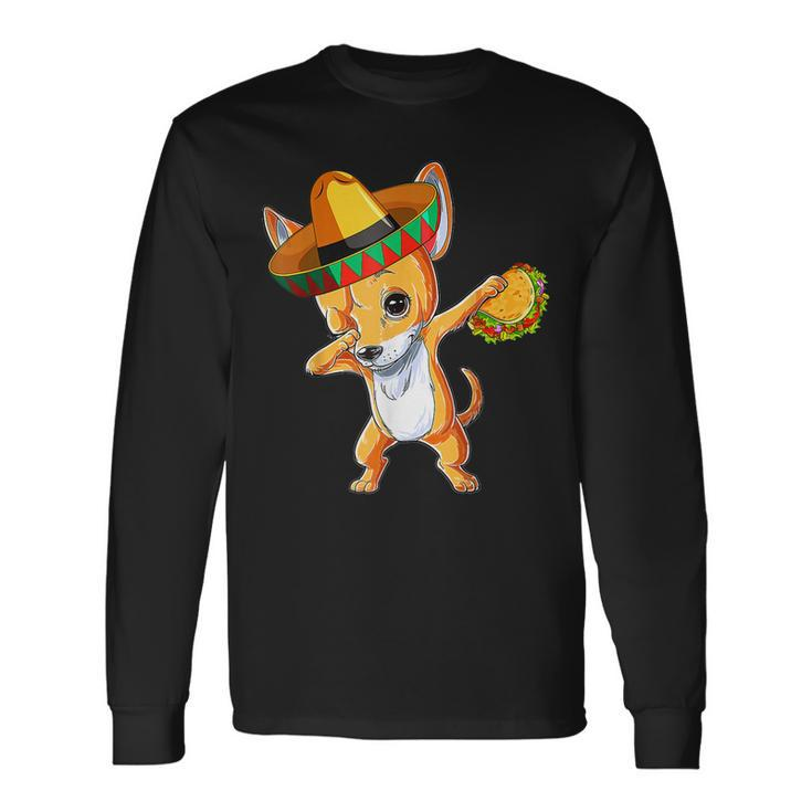 Mexican Chihuahua Dog Dabbing Sombrero Taco Cinco De Mayo Long Sleeve T-Shirt T-Shirt