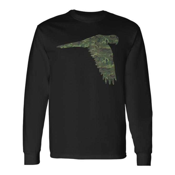 Military Macaw Camo Print Us Parrot Bird Veteran Men Long Sleeve T-Shirt
