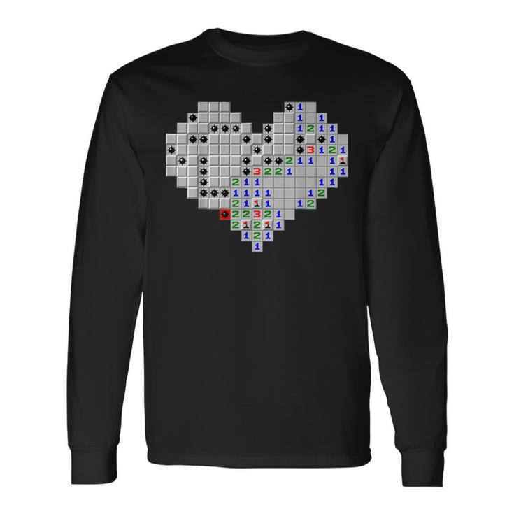 Minesweeper Heart Valentines Day  Men Women Long Sleeve T-shirt Graphic Print Unisex