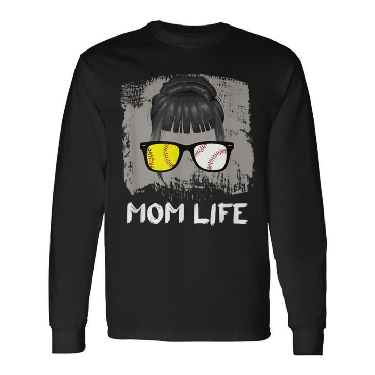 Mom Life Sport Mother Sunglasses Softball BaseballLong Sleeve T-Shirt Gifts ideas