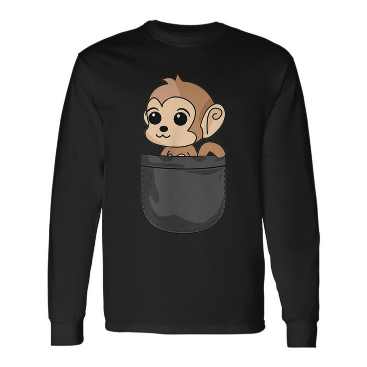 Monkey In Pocket Animal Lover Long Sleeve T-Shirt