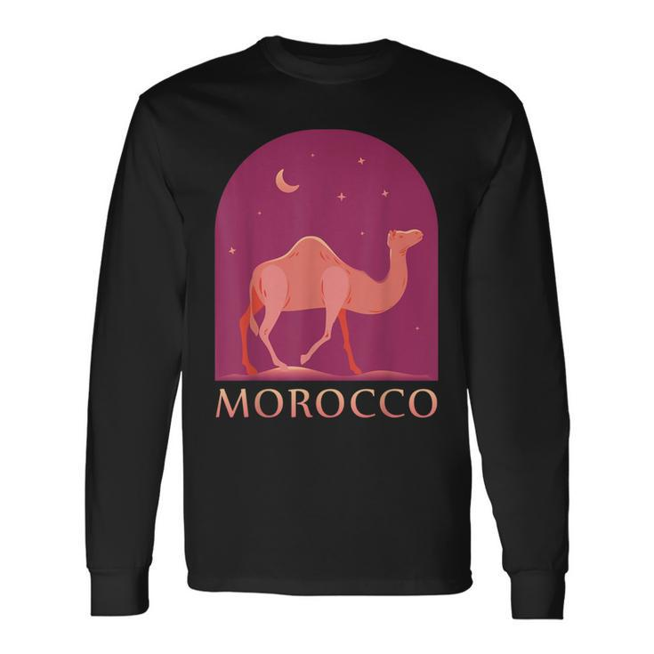 Morocco - Camel Walking In The Desert At Night  Men Women Long Sleeve T-shirt Graphic Print Unisex