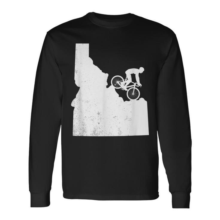 Mountain Bike Vintage Idahos Biking Map Art- Mtb Biker Gift Men Women Long Sleeve T-shirt Graphic Print Unisex Gifts ideas