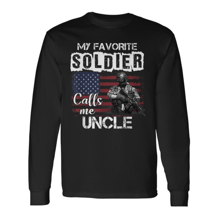 My Favorite Soldier Calls Me Uncle Army Veteran   Men Women Long Sleeve T-shirt Graphic Print Unisex