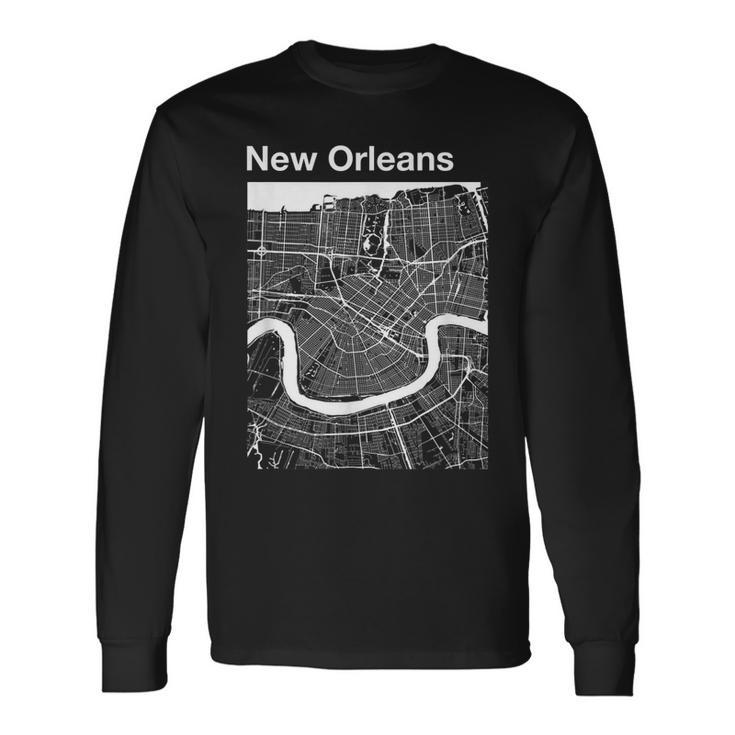 New Orleans Louisiana Vintage Style Home City Street Map Men Women Long Sleeve T-Shirt T-shirt Graphic Print