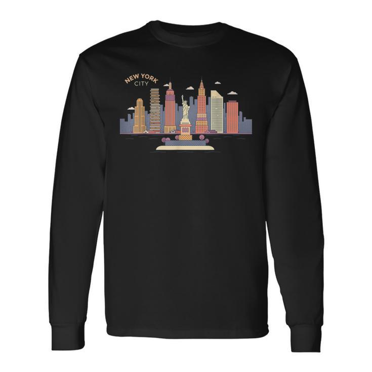 New York City Skyline Ny Vintage New York City Nyc Men Women Long Sleeve T-Shirt T-shirt Graphic Print