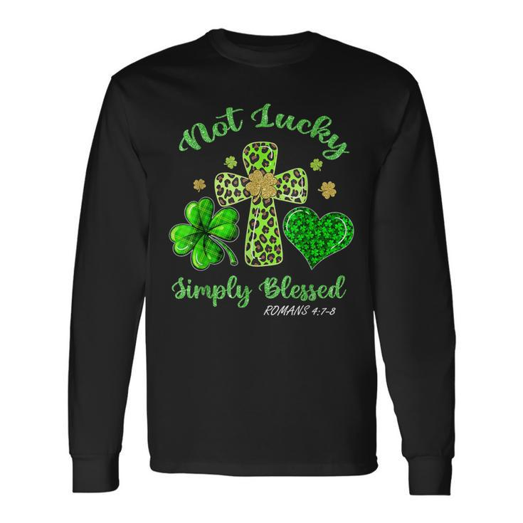 Not Lucky Simply Blessed Leopard Cross Shamrock St Patrick Long Sleeve T-Shirt