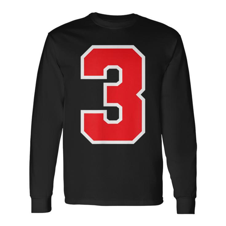 Number 3 Sports Jersey Birthday Age Lucky Number Red White Men Women Long Sleeve T-Shirt T-shirt Graphic Print