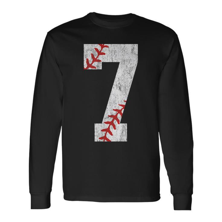 Number 7 Vintage 7Th Birthday Baseball Lover 7 Years Old Long Sleeve T-Shirt