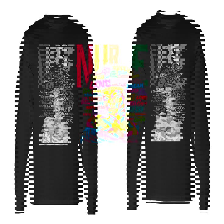 Nurse Black Woman Magic Afro Melanin Queen Black History Long Sleeve T-Shirt