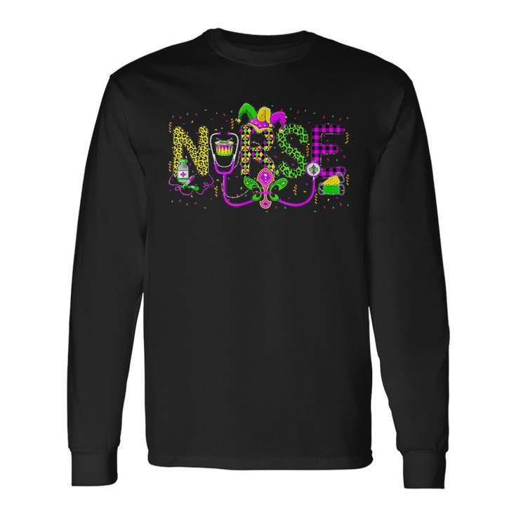 Nurse Mardi Gras Scrub Top Rn Icu Pacu Nicu Er Cna Women V9 Long Sleeve T-Shirt