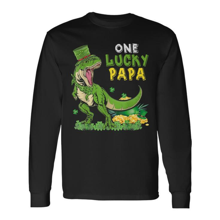One Lucky Papa St Patricks Day T-Rex Leprechaun Long Sleeve T-Shirt