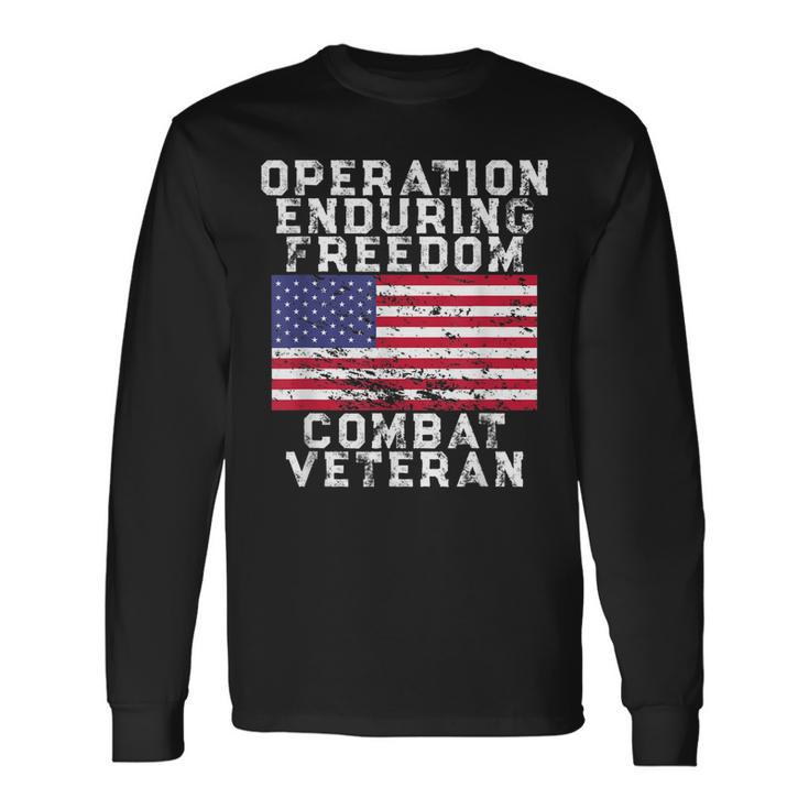 Operation Enduring Freedom Combat Veteran - Vintage Us Flag  Men Women Long Sleeve T-shirt Graphic Print Unisex