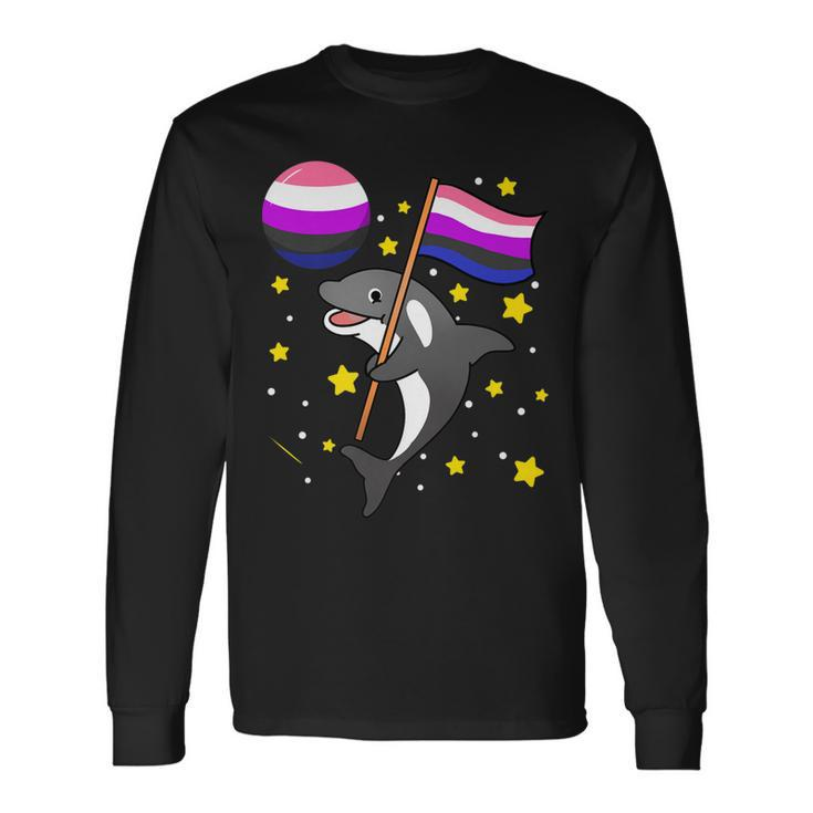 Orca In Space Genderfluid Pride Long Sleeve T-Shirt