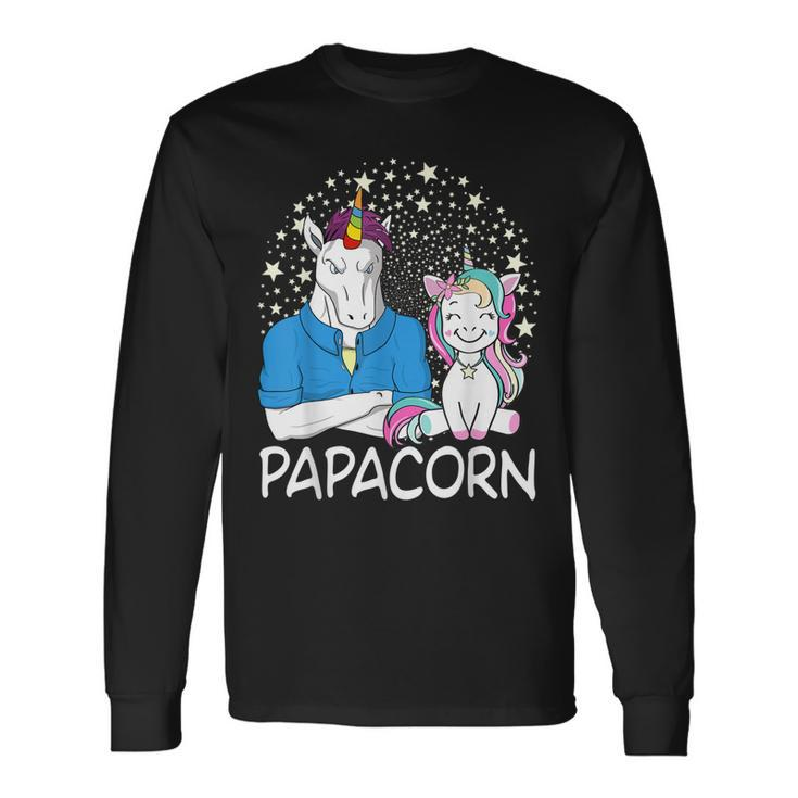 Papacorn Unicorn Dad And Baby Daddy Fathers Day Long Sleeve T-Shirt