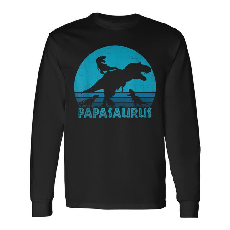 Papasaurus 3 Vintage Retro Sunset Long Sleeve T-Shirt