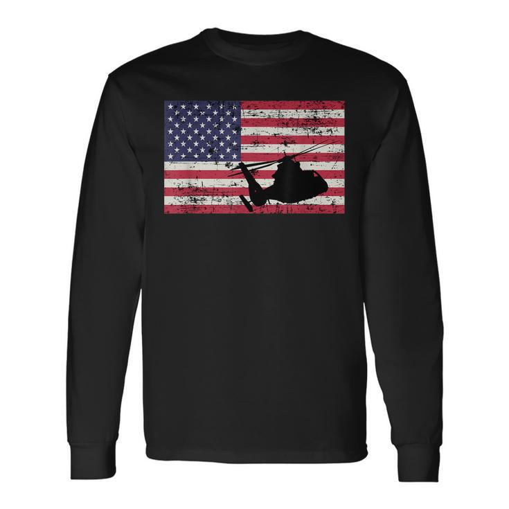 Patriotic As-365 Dauphin Helicopter American Flag Long Sleeve T-Shirt