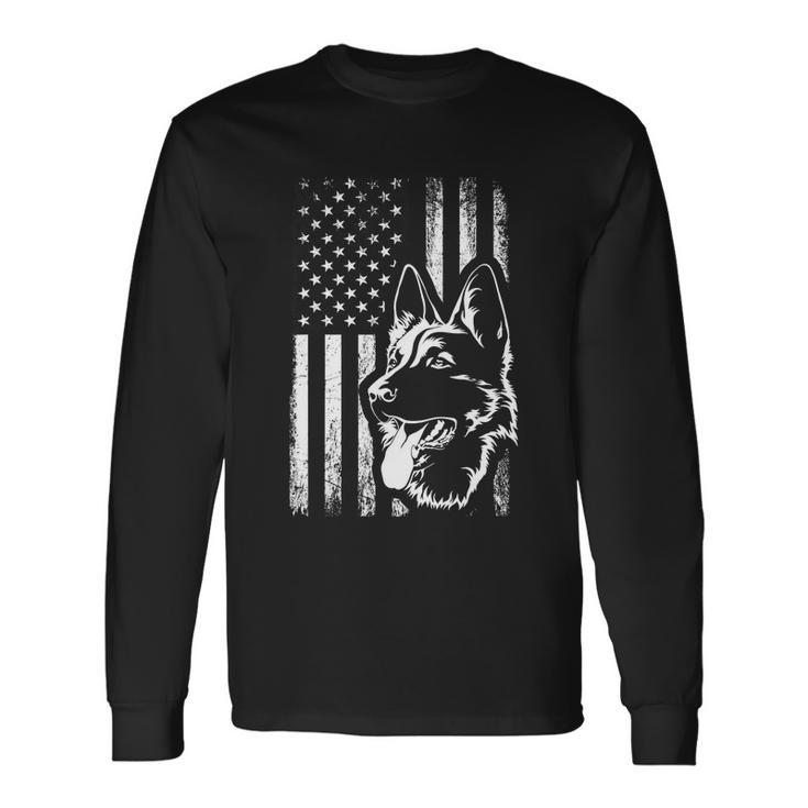 Patriotic German Shepherd American Flag Dog Lover Tshirt V3 Long Sleeve T-Shirt