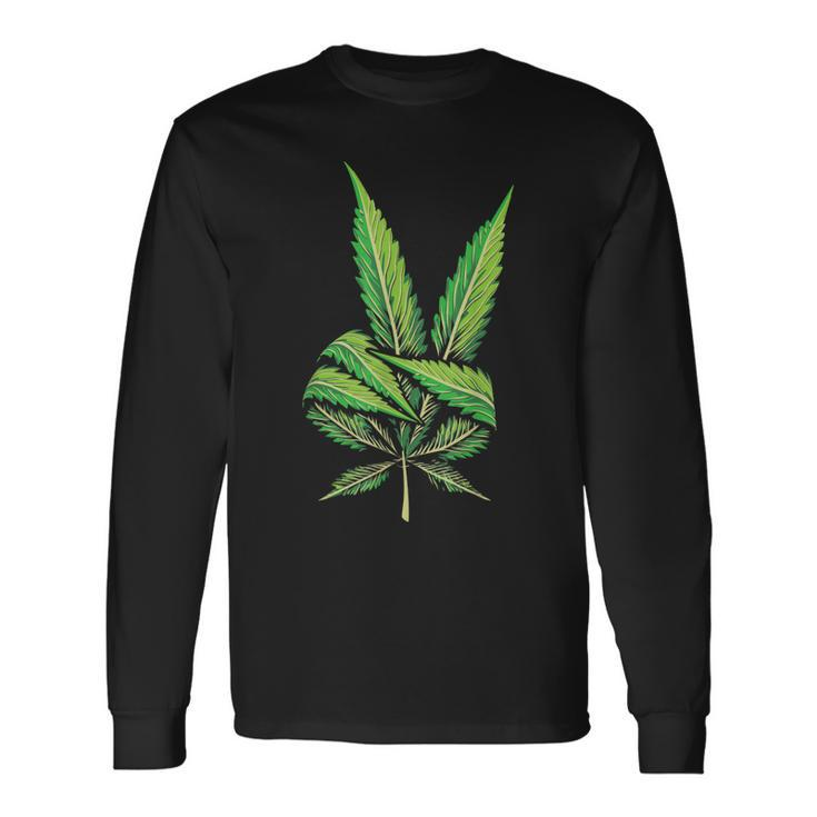 Peace Hand Weed Cool Marijuana Leaf Peace Sign Long Sleeve T-Shirt T-Shirt