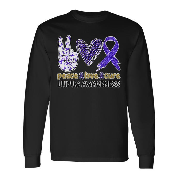 Peace Love Cure Lupus Awareness Purple Ribbon Lupus Support Long Sleeve T-Shirt T-Shirt