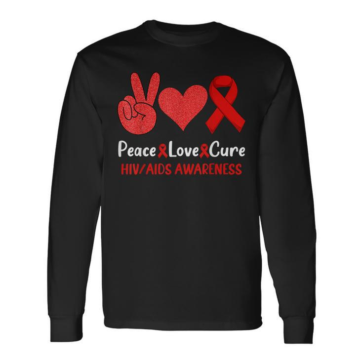 Peace Love Cure World Aids Day HivAids Awareness Men Women  Men Women Long Sleeve T-shirt Graphic Print Unisex