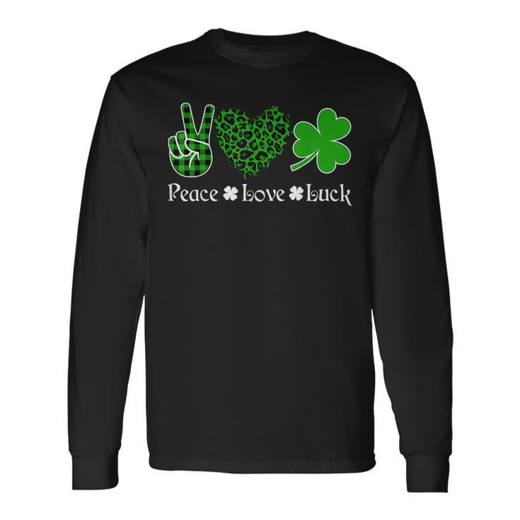 Peace Love Luck Peace Heart Shamrock St Patricks Day Long Sleeve T-Shirt