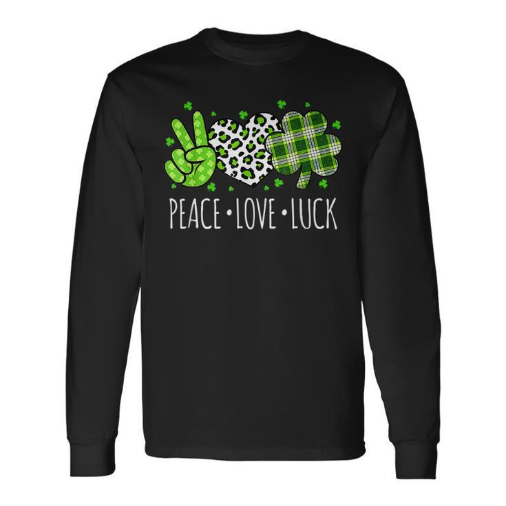 Peace Love Luck Lucky Heart Shamrock Leopard St Patricks Day Long Sleeve T-Shirt