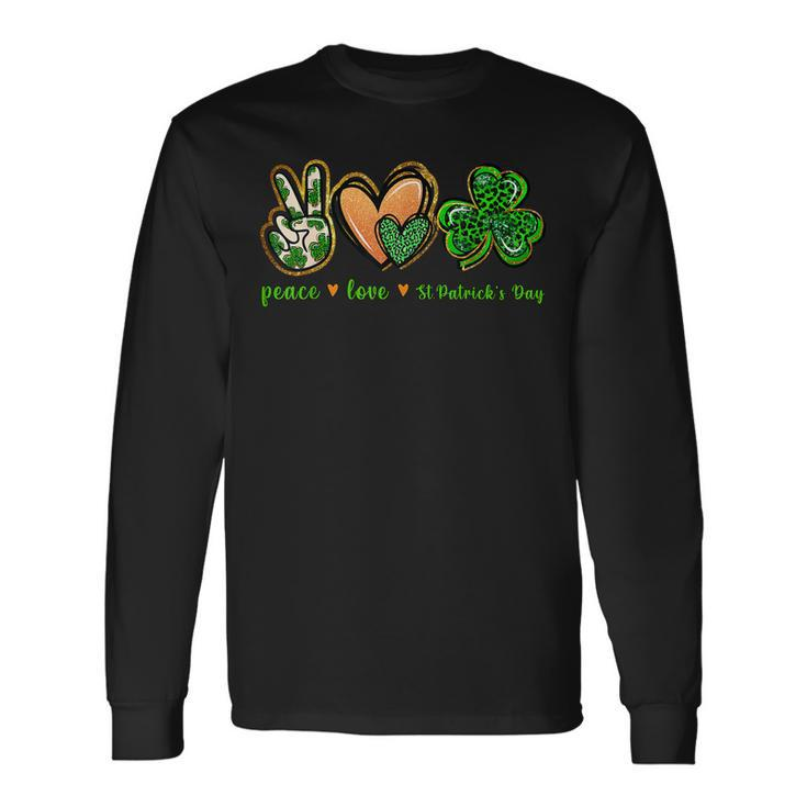 Peace Love St Patricks Day Leopard Lucky Shamrock Long Sleeve T-Shirt