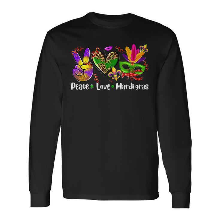 Peace Sign Heart Fleur De Lys Hippie Peace Love Mardi Gras V3 Long Sleeve T-Shirt