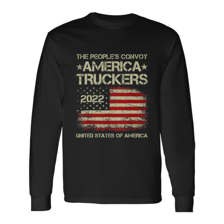 Peoples Convoy 2022 I Support Truckers American Flag Long Sleeve T-Shirt