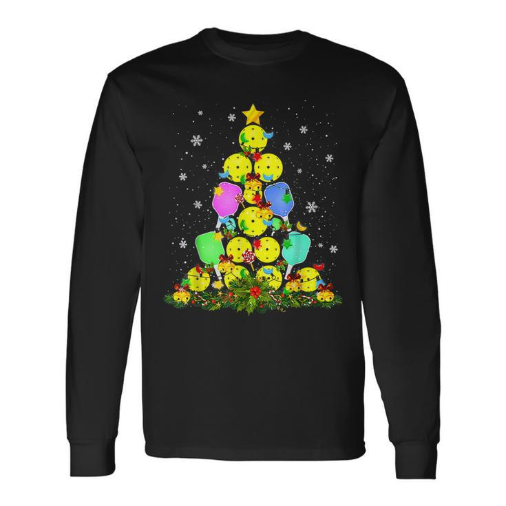 Pickleball Christmas Tree Santa Pickleball X Mas Lights 2022  Men Women Long Sleeve T-shirt Graphic Print Unisex