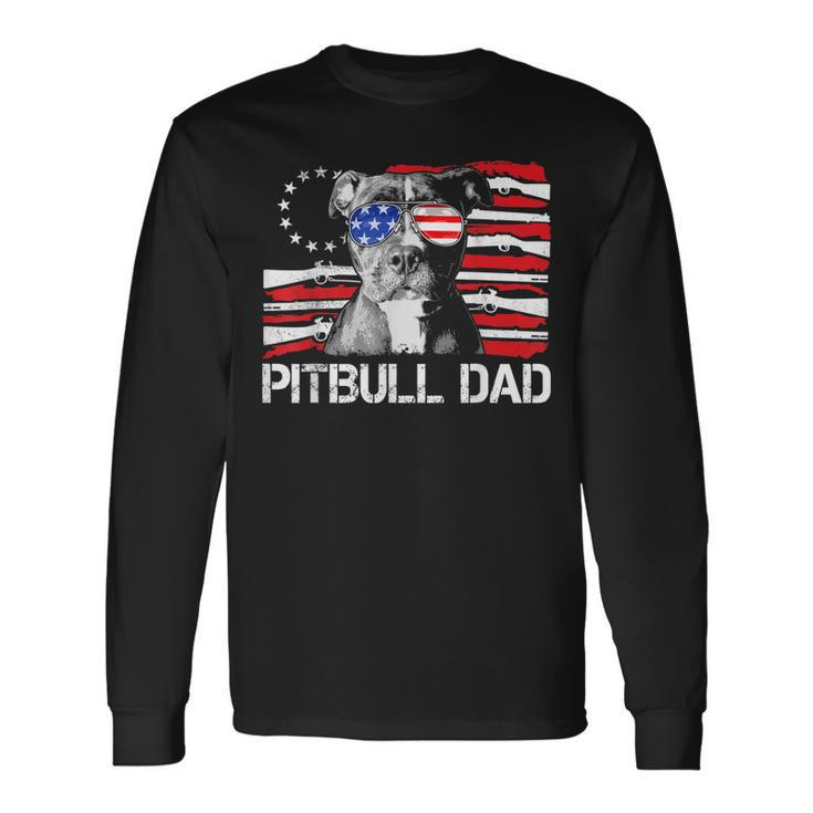 Pitbull Dad Gun Rights American Flag 4Th Of July Dog Lover Men Women Long Sleeve T-Shirt T-shirt Graphic Print