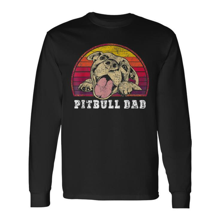 Pitbull Dad Smiling Pittie On Vintage Sunset Pitbull Dad Long Sleeve T-Shirt