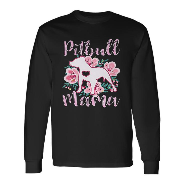Pitbull Mama Pink Flowers Cute Pit Bull Pretty Mom Men Women Long Sleeve T-Shirt T-shirt Graphic Print