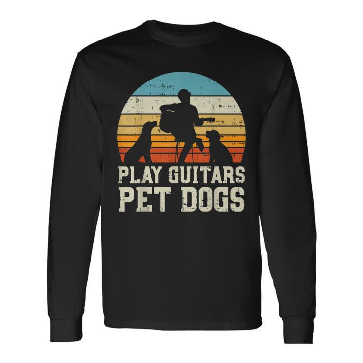 Play Guitars Pet Dog Retro Music Guitarist Animal Lover Long Sleeve T-Shirt