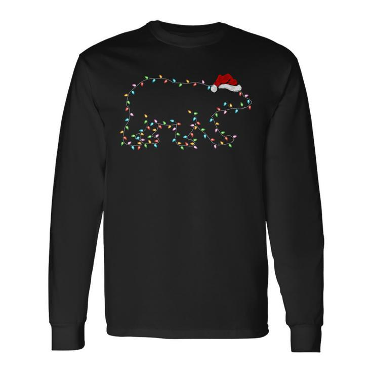 Polar Bear Xmas Lighting Santa Hat Polar Bear Christmas  Men Women Long Sleeve T-shirt Graphic Print Unisex