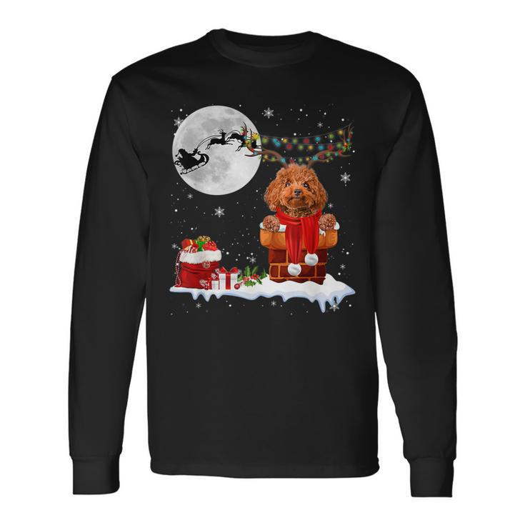Poodle Christmas Tree Lights Pajama Dog Lover Santa Xmas  Men Women Long Sleeve T-shirt Graphic Print Unisex
