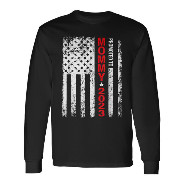 Promoted To Mommy Est 2023 New Mama Us Flag Long Sleeve T-Shirt