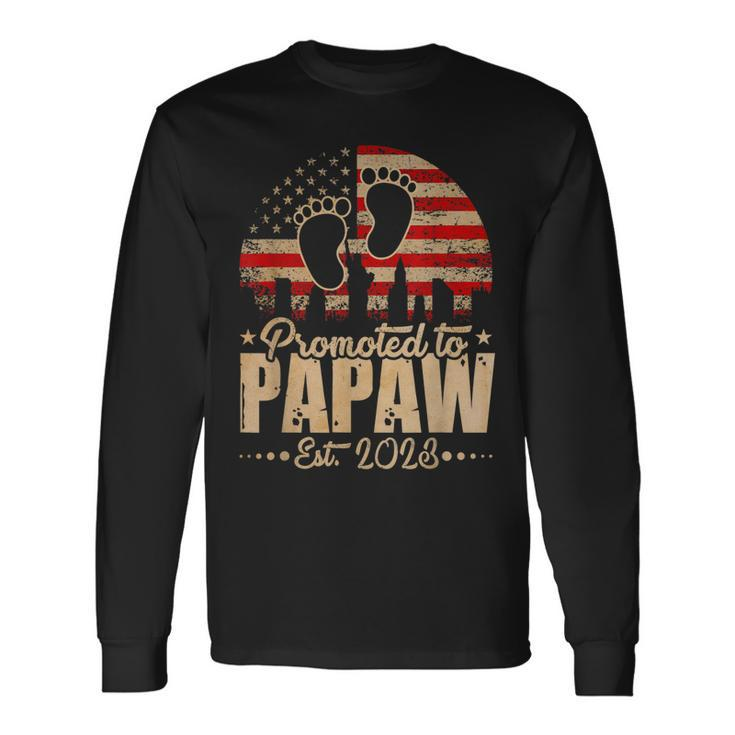 Promoted To Papaw Est 2023 Us Flag Fathers Day Pregnancy Long Sleeve T-Shirt