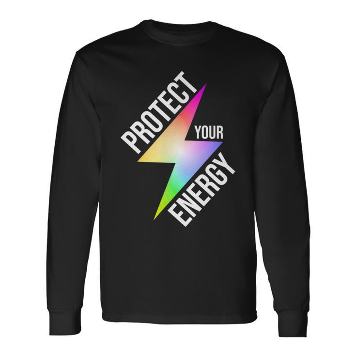 Protect Your Energy Colorful Lightning Bolt Men Women Long Sleeve T-Shirt T-shirt Graphic Print