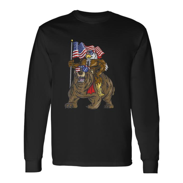 Proud American Bald Eagle Bear 4Th July Flag Christmas Men Women Long Sleeve T-Shirt T-shirt Graphic Print