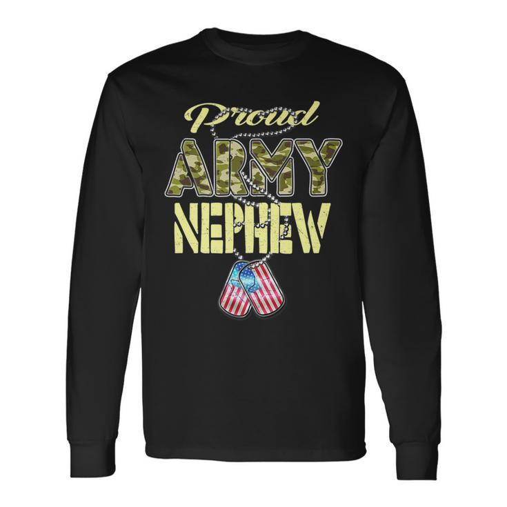 Proud Army Nephew Us Flag Dog Tags Pride Military Long Sleeve T-Shirt