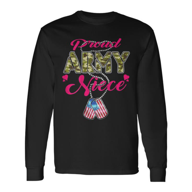 Proud Army Niece Us Flag Camo Dog Tags Pride Military Long Sleeve T-Shirt