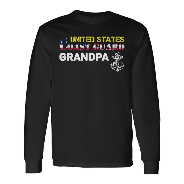 Proud Coast Guard Grandpa American Flag Father Long Sleeve T-Shirt