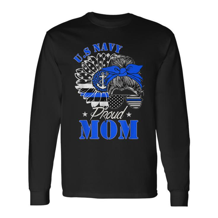 Proud Coast Guard Mom Us Navy Mother Messy Bun Hair Long Sleeve T-Shirt T-Shirt