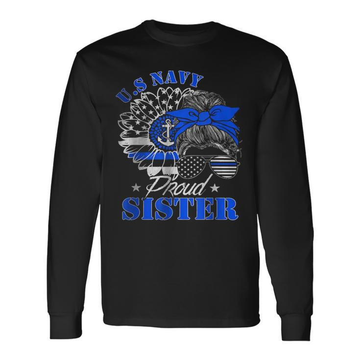Proud Coast Guard Sister Us Navy Mother Messy Bun Hair Long Sleeve T-Shirt T-Shirt Gifts ideas