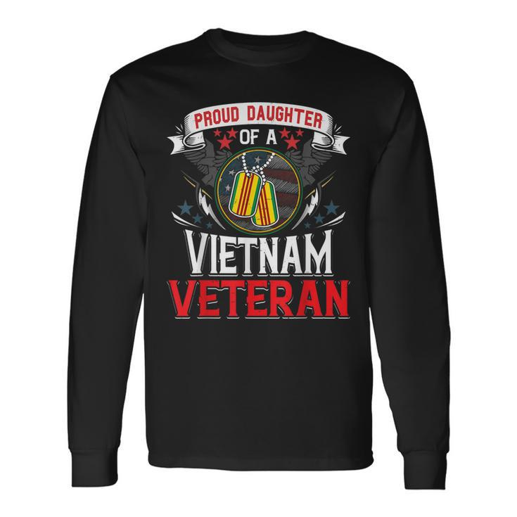 Proud Daughter Of A Vietnam Veteran  Gift Military Flag  Men Women Long Sleeve T-shirt Graphic Print Unisex