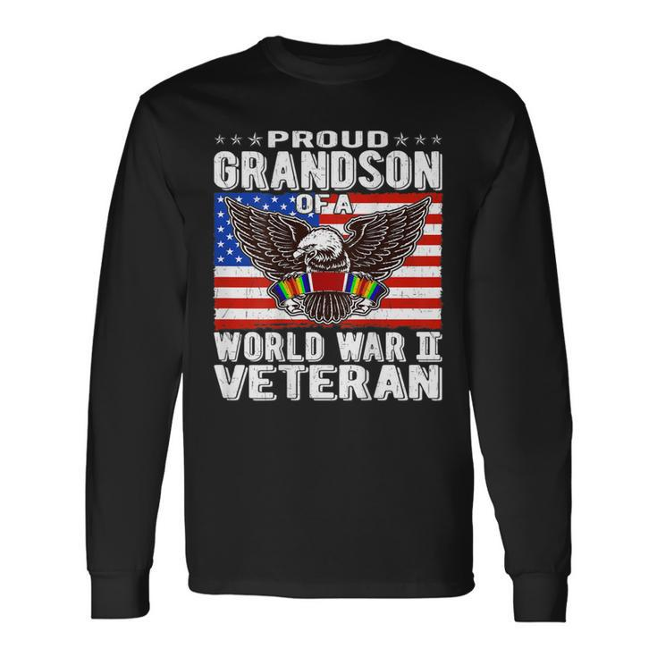Proud Grandson Of A World War 2 Veteran - Patriotic Ww2 Gift  Men Women Long Sleeve T-shirt Graphic Print Unisex